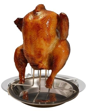 Genérico Soporte para Pollo Cerveza A La Parrilla | Soporte Barbacoa Acero Inoxidable para - Base con Bandeja Jugos Jardín Camping Restaurante Play Reuniones