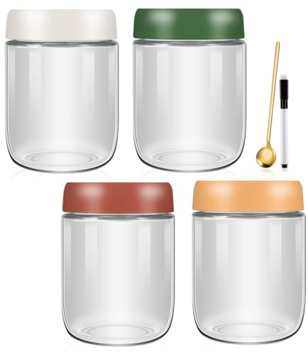 Alitree 4 Pezzi Barattoli Vetro con Coperchio, 500ml Overnight Oats Jars