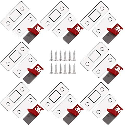 Calamita Porta, 8 Pezzi calamite magnetiche ultra sottili, Adesivo Potente Magnete Chiusura con Viti per Ante Mobili Cassetti Chiudiporta Armadio Cucina