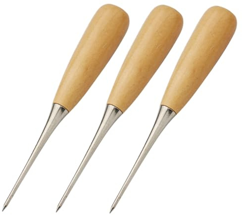 iplusmile Punteruoli da Cucito Manico in Legno 3 Pezzi, Strumenti per Cucire La Pelle Fai da Te, Punteruoli da Ricamo Leggeri e Portatili per Riparazioni e Artigianato