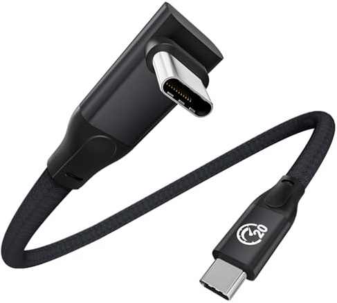 Kort USB C till USB C Kabel 30CM, 90 Graders USBC 3.2 Gen 2x2 20Gbps Dataöverföringskabel, PD 3.1 240W 5A, 5K/4K@60Hz Video, Typ C till Typ C Laddningskabel Snabbladdningskabel för iPhone 17, MacBook