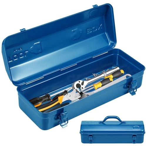 Mallette à outils vide en tôle métallique 43 x 19 x 13 cm - Caisse à outils profonde - Camber Top pour matériel avec double verrouillage et manipulation - Pour outils électriques, jouets, kits de