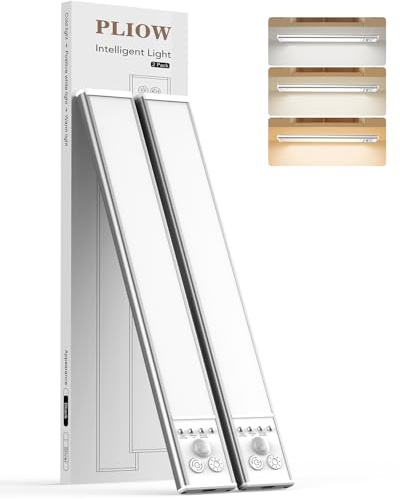 LED Under Cabinet Lighting | 2500mAh Motion Sensor Under Counter Lights for Kitchen | USB Rechargeable Cabinet Lighting Wireless Dimmable Night Light for Closet Wardrobe Cupboard Stairs, 2 Pack