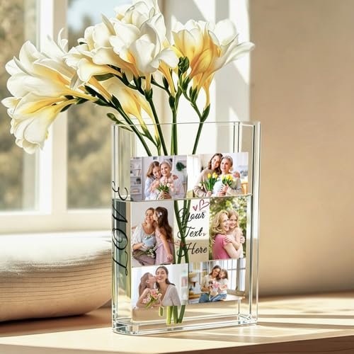 Personalisierte Acryl-Buchvase mit individuellem Fototext, klare buchförmige Blumenvase, individuelles Erinnerungsvase, Geschenk für Mutter, Oma, Ehefrau
