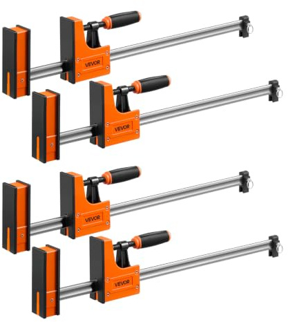 VEVOR Bar Clamps for Woodworking, 4-Pack, 24 Opening F Clamps, 1500 lbs Load Limit, Clamp/Spreader 2 Modes, Soft Rubber Pads, Ergonomic Handle, Carbon Steel Bar, for Wood Working and Metal Working