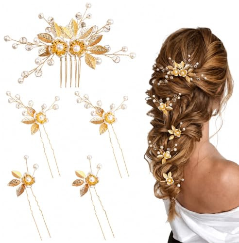 5 Pcs Perle Accessoires de Cheveux de Mariée, Épingles à Cheveux de Mariage, Pince à Cheveux de Mariée Bijoux à Cheveux pour Femmes Mariée Demoiselle d'honneur Filles