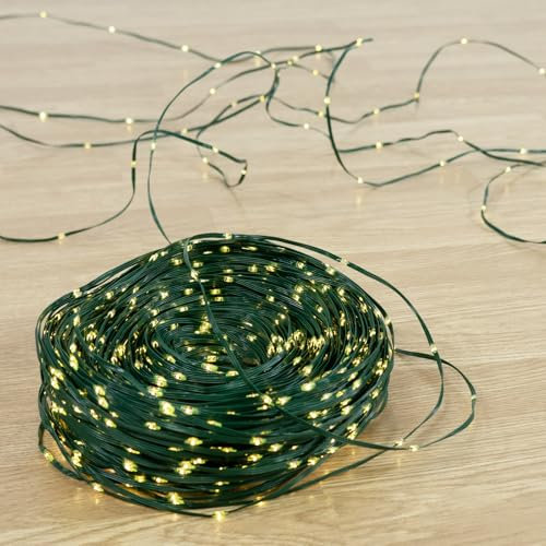 BOP Catena Luminosa 140 mt, 2000 MicroLed a Goccia Bianco Caldo 2700K | Luci Per Albero di Natale e Decorazioni Natalizie, Adatte per Interno ed Esterno, 8 Giochi di Luce, Cavo Verde in soft PVC