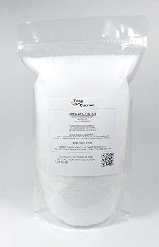 Todo Cultivo Urée 46 % cristalline. 5 kg. (urée technique foliaire). Son application foliaire pendant les mois de janvier, février et mars stimule et favorise la floraison en augmentant la récolte.