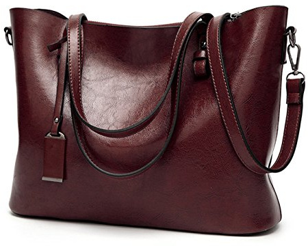 Coolives Tote Einkaufstasche aus PU-Leder für Damen, vertikal, Handtasche mit Schulterriemen, Damaskus