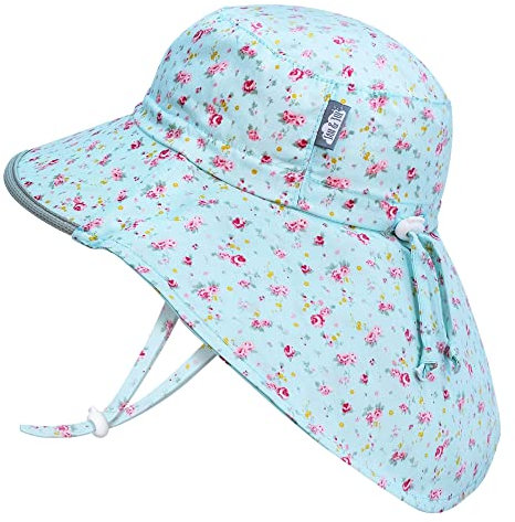 JAN & JUL Grow-with-Me Wide Brim Cotton Baby Girl Sun-Hat 50+ UPF (M: 6-24 Months, Retro Rose)