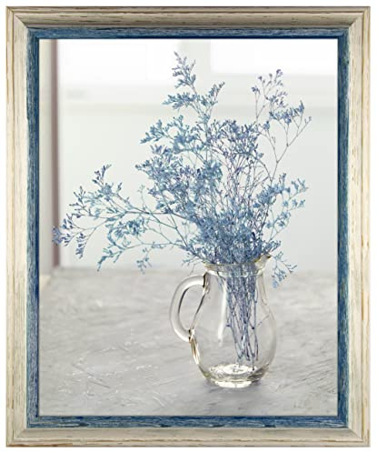 myposterframe Bilderrahmen 50 x 60 cm Artemis Echtholz Blau Weiß Vintage mit Kunstglas klar 1 mm