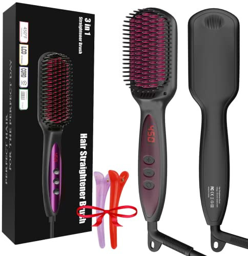 Hair Straighteners Brush for Women, 30s Quick Heating Hair Straightening Brushes Gifts to Her Heated Hair Straighener Comb for Self Styling 250°F-450°F Anti Scald