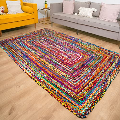 RAJRANG BRINGING RAJASTHAN TO YOU Tapis de Salon Tapis Indien Chindi tisse à la Main en matériau recyclé, décoration de Sol de Salon Multicolore - 183 X 123 cm