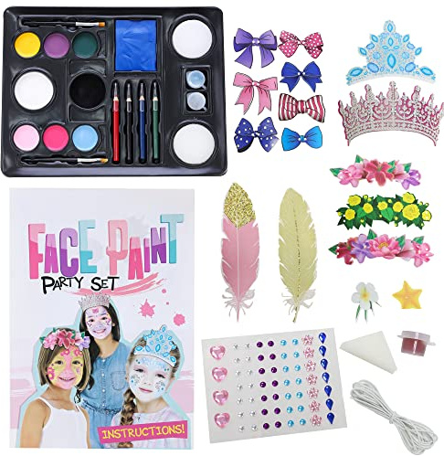 Toyland® Girls Face Paint Party Set - Includes Face Paints, Jewels, Card Crowns & Accessories