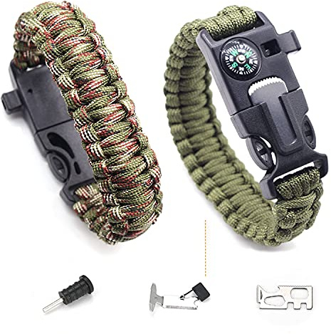FANSEZQ Pulsera De Supervivencia, Pulseras de Paracord, Supervivencia con Cuerda, Equipo De Salvamento Que Incluye Brújula, Cordón De Paraguas De 3,6 m,Mini sierr De Emergencia y Silbato