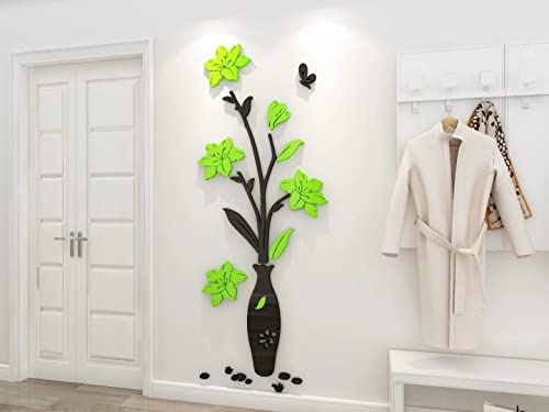 Stickers Muraux 3D Vase Autocollants ​Fleurs Miroir DIY Carthame Art Sticker Mural Romantique Famille Décoration Mur Autocollant Fond Chambre Décoration Chambre Murale