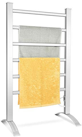 GOPLUS Calentador de Toallas Eléctrico 2 en 1 con 6 Barras Calefactoras, Secador Toallas 100W, Radiador de Toallero de Aluminio para Montaje en Pared o de Pie, Calienta Toallas Baño Pijamas Albornoz