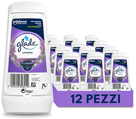 Glade Gel Assorbiodori Profumatore per Ambienti, Per Rinfrescare Stanze e Armadi, Fragranza Lavanda, Formato Scorta 12 Confezioni da 150 gr