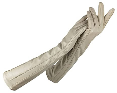 Damen Handschuhe Winter Warm Kaschmir Gefüttert Damen Handschuhe Lange Handschuhe Ellenbogenpolster Lederhandschuhe Beige 6 1/2