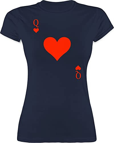 Shirt Damen - & Fasching - Queen Kartenspiel Karneval I Spielkarte Dame Rot Herzdame - S - Navy Blau - Karten t-Shirt Faschings Tshirt Karnevals q Tshirts Gruppen Shirts Frauen Faschings-t-Shirt