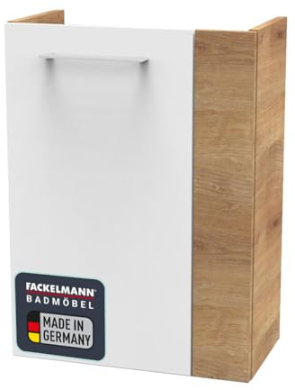 FACKELMANN Milano Waschbeckenunterschrank schmal – Unterschrank für Waschtisch im Gäste-WC (44 cm x 60 cm x 24,3 cm) – Türanschlag Links – SBC Badezimmerschrank hängend in Braun hell/Weiß