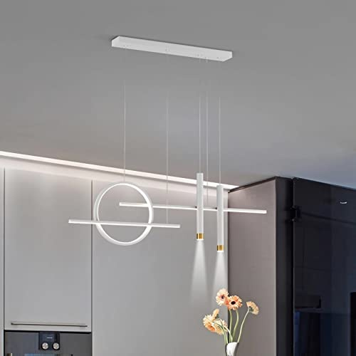 Bellastein dimmbare LED Pendelleuchte esstisch Moderne Hängeleuchte mit Fernbedienung Pendellampe höhenverstellbar Kronleuchter für Esszimmer Schlafzimmer Küche Büro Wohnzimme lampe (weiß, L100cm)