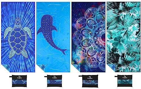 Yongoes 4 Pack Microfiber Lightweight Thin Beach Towel Sand Free Quick Dry Super Absorbent Large Towels for Swimming Pool Yoga Gym Travel Vacation Beach Accessories Essentials for Adults