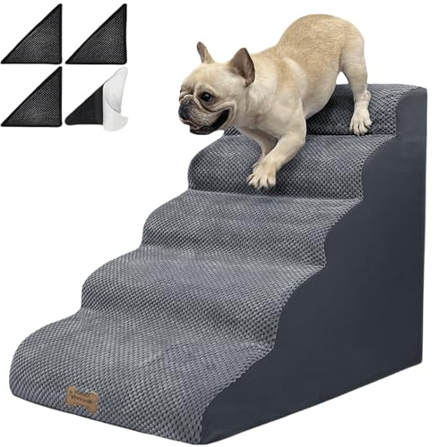 5-Step Dog Stairs for 23 Inch High Beds & 20-30 Inch Couch Bed, Non-Slip Balanced Indoor Pet Ramp Stairs for Small Old Large Dogs Cats to Get on Bed 30D
