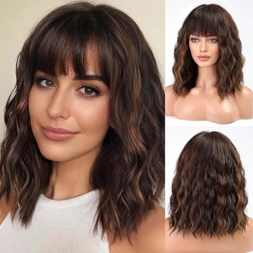HAIRCUBE Short glamour Bob perruque pour femme Natural Heat Resistant fibre synthétique Party/cosplay/vêtements/perruque quotidienne (foncé avec des reflets blonds)