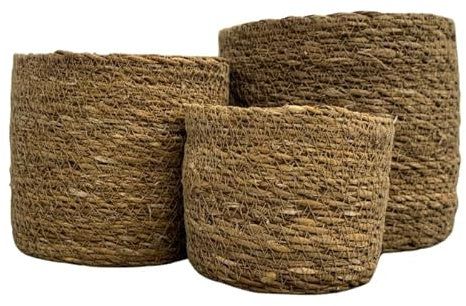 SMPLY. Macetero Semirígido Redondo Cesta Mimbre Ideal para Macetas o Tiestos Válida para Interiores o Terrazas Cubremacetas De Yute Natural (Natural, Pack Mini)