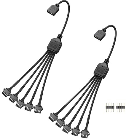 GINTOOYUN 2 PCS 1 to 5 ARGB Splitter Cable 12V 4-Pin Female to Five SM 4-Pin Female Addressable RGB Splitter Cable for LED Light Strips,12V ARGB Fans,Computer Cases,etc(11.8Inch)(Style 12)