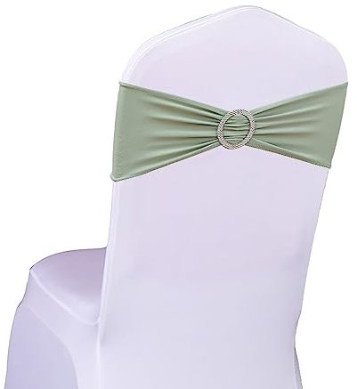 SINSSOWL 50 lazos elásticos para sillas de boda, con hebillas deslizantes para recepción, fiesta, baby shower, decoración (verde salvia, 50 unidades)