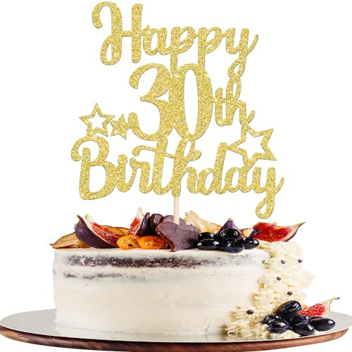 SYKYCTCY 1 Pack Happy 30th Birthday Cake Topper Glitter Star 30 Fabulous Cake Pick Cheers to 30 Cake Decorations for Children 30th Birthday Theme Party Supplies Gold