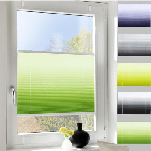 Klemmfix Plissee Ohne Bohren 20 x 60 cm Sichtschutz und Sonnenschutz Blickdicht Plisseerollos Faltrollo Jalousie mit Klemmträger für Tür & Fenster, Grün