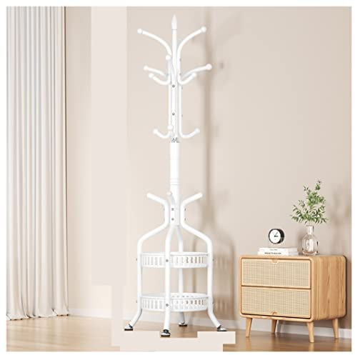 Garderobenständer Freistehender Garderobenständer Aus Metall Mit Haken Und 2-stöckigen Aufbewahrungsregalen Industrieller Kleiderbügel In Baumform Kleiderständer ( Color : White , Size : 34*189cm )