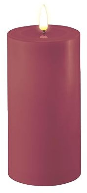 LED Kerze Deluxe Homeart, Indoor LED-Kerze mit realistischer Flamme auf einem Echtwachsspiegel, warmweißes Licht - Magenta 7,5 x 15 cm