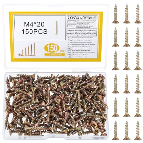 ZWFSDM Self-Tapping Screws - Corrosion Resistant Color Zinc Plated Carbon Steel Screws for Wood/Metal/Plastic - Ideal for Construction,Home Renovation & DIY Projects (M4*20)