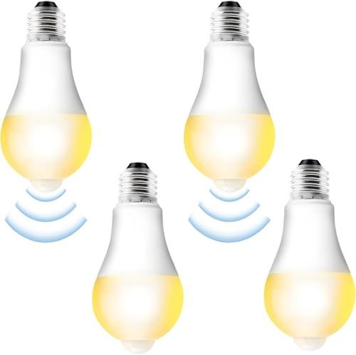 GBKDQQ 4 Stück LED E27 Glühbirne mit Bewegungsmelder, 12W Warmweiß 3000K Lampe mit PIR Sensor Energiesparlampe für Flur, Garage, Balkon, Treppe