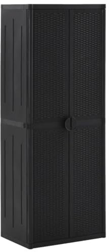 LVHUIDEH Gartenschrank mit Besenhalter und 4 Ablagen, Außenschrank, Lagerschrank, Aufbewahrungsschrank, für Garten, Terrasse & Balkon, Rattan-Optik, Robust und Langlebig, 65 x 45 x 172 cm, PP