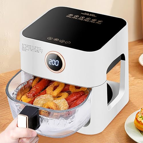 SNBGRYE Freidora De Aire De 4L, Freidora De Aire DoméStica, Vidrio Antiadherente Azul, Control De Voz, con Temporizador Y Control De Temperatura, Freidora De Aire DoméStica Sin Aceite,A