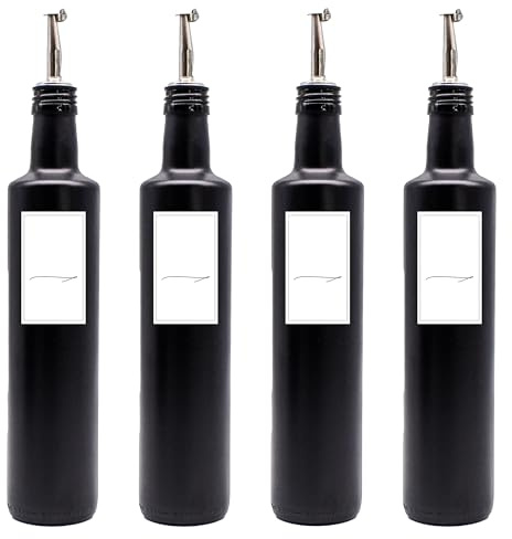 Generisch Ölflasche mit Ausgießer schwarz-matt aus Glas mit Trichter wasserfeste Etiketten (4x250 ml)