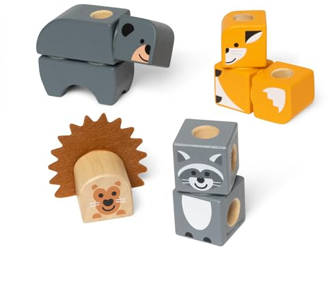 Melissa & Doug Blockables Woodland Friends Snap And Play | Wooden Building Blocks, Construction Toys for Kids | Age 2-7 - FSC Certified