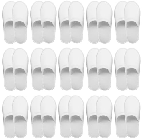 WANDGU Set di pantofole per hotel, 15 paia di pantofole per ospiti, 28 x 11 x 0,6 cm, in spugna, per centri di bellezza, medici, hotel, donne e uomini, set unisex bianco, bianco, Taglia unica