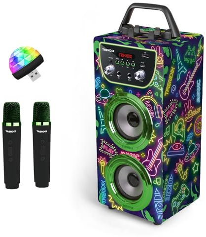 Trendix - Karaoke Maschine Kinder Neon World | Karaoke Anlage Mit 2 Mikrofonen | Musikbox Kinder Radio Fm, USB, Bluetooth Und Sd | Kinder Musikbox | Geschenk Mädchen 6 Jahre