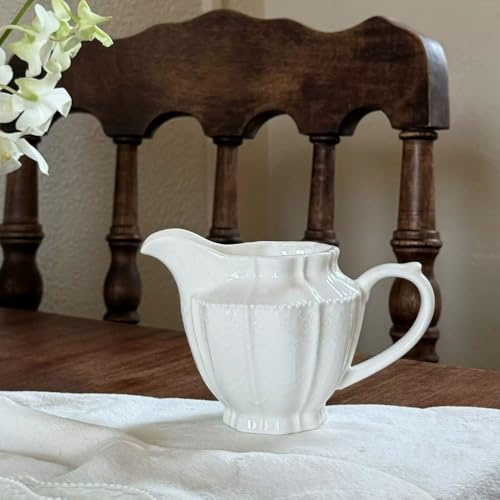 TAMUME Jarra de porcelana para crema con delicado patrón de perlas