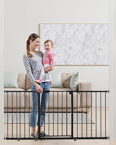 VEVOR Cancello per Bambini Animali Domestici, Cancelletto Alto 762 mm Larghezza Regolabile 154 a 161 cm, Kit di Montaggio a Pressione, Tazze da Parete per Scale Porte, Apertura Una Mano Nero
