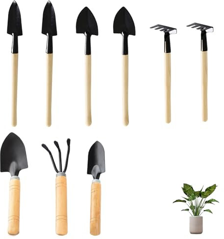 9 PCS Garden Tools for Gardening, Hand Shovel and Small Spade with Durable Wood Handle Gardening Tools for Flower and Succulent Care, for Small Flower Garden Plants Care
