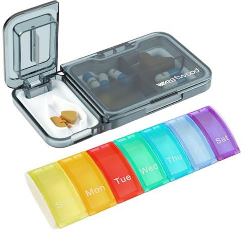 Mlysnd Coupe Comprimé, Coupe Médicaments et Coffret à Médicaments 7 Compartiments Pour les Soins Quotidiens et les Personnes âgées (bleu)