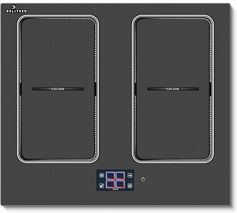 DELITEER Autark Induktionkochfeld 4 Zonen mit 2 Flexzone & TFT-Touchdisplay | Einbau 60 cm Induktion Kochfeld 4 Platten, mit BBQ & Voreingestellte Funktion, Einteiliges intelligentes Bedienfeld, 7200W