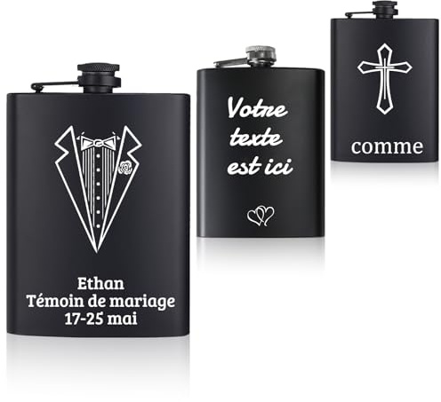 Flasque à Alcool Personnalisée Flacon à Vin en Acier Inoxydable avec Photos et Texte Cadeau pour Homme Père Mari Fête des Pères Noël Témoin de Mariage (Flacon 1)
